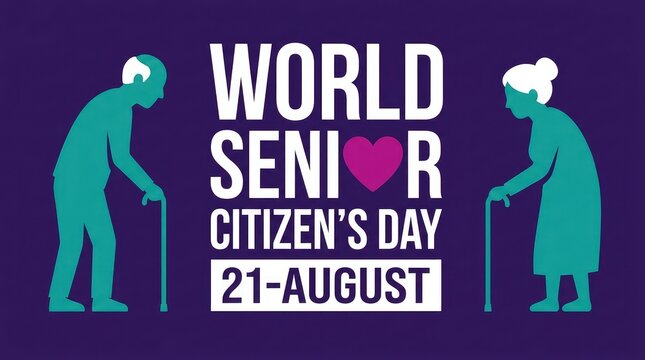 World Senior Citizen's Day 21-August silhouettes of elderly man and woman walking banner