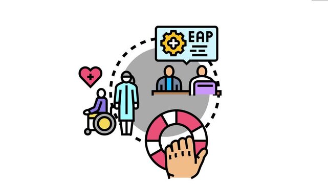 Employee assistance program icon people receiving professional support for mental health, disability care, and general wellbeing with expert guidance