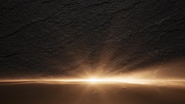 Radiant golden light beams emanating from dark textured stone floor surface in this cinematic motion video animation background project file