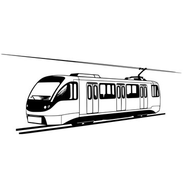 Modern monorail train silhouette vector illustration featuring a sleek passenger transport vehicle for urban transit and city design concepts.