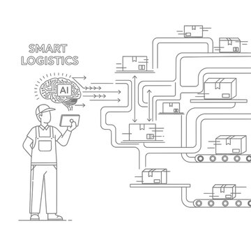 Smart Logistics AI System with Worker and Conveyor Belt Boxes