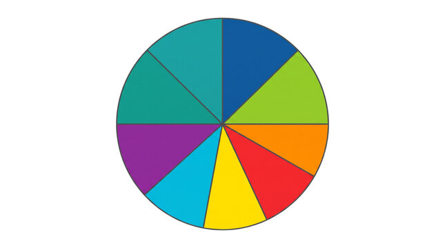 Colorful pie chart with nine segments, vibrant circular infographic diagram, multi-colored round data visualization for business reports isolated PNG with Transparent Background
