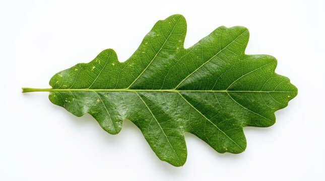 single green leaf with detailed veins isolated on white background