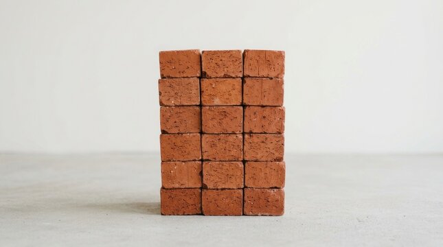 neat stack of red construction bricks on simple clean background