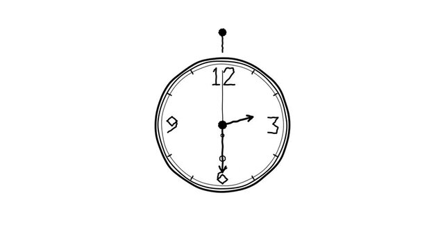 Hand drawn clock animation with ticking second hand. 4K Video