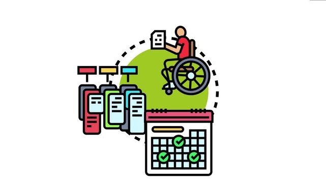 People with disability using an accessible work schedule and roster, organizing tasks and managing job responsibilities through inclusive workplace planning and human resources management