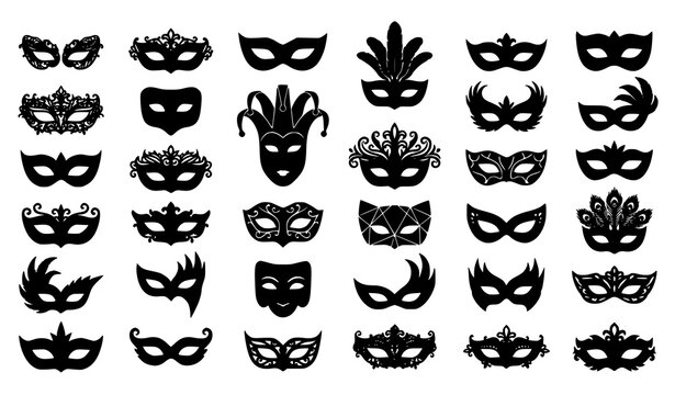 Carnival masquerade mask black silhouette vector collection with Venetian ball party theatrical and decorative mask designs