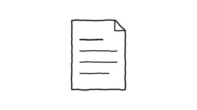 Hand drawn paper document icon animation. 4K Video