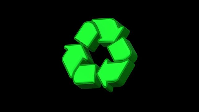 universal recycling symbol, a looped triangle made of three chasing arrows, rendered in a 3D green style