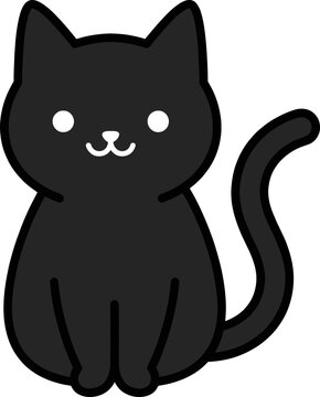 Black cartoon cat sitting relaxed