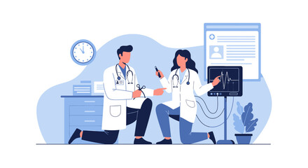 Fototapeta premium Medical Professionals Discussing Electrocardiogram Results, Analyzing Patient's Health