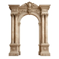 Fototapeta premium Ornate stone archway with classical columns and decorative carvings.