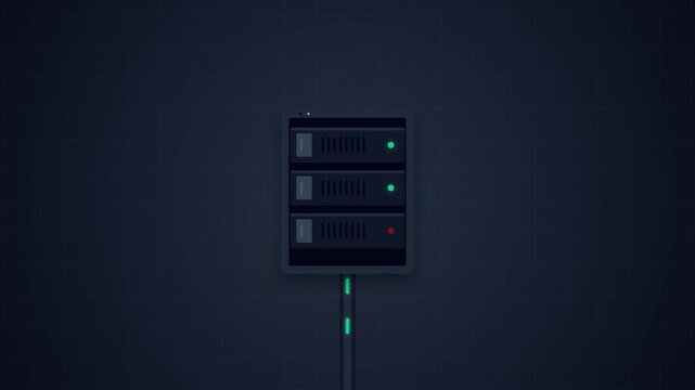 Delete icon and server storage unit animation with glowing data line