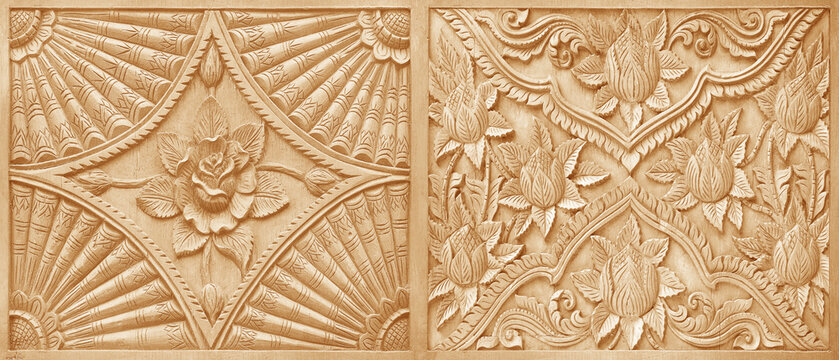 Pattern of flower carved on wood background