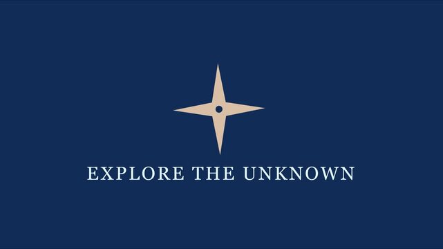 Explore the unknown: minimalist compass star animation on navy blue 4k background, for travel and, adventure branding