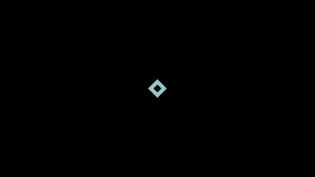 Geometric diamond shape with a hollow center glows faintly against a solid black dark background in a modern minimalistic abstract graphic visual.
