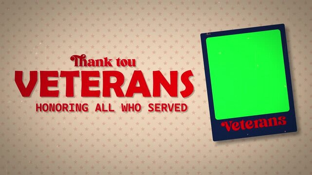 Thank You Veterans Honoring All Who Served Title Animation with Vintage Photo Slide Mockups and Green Screen Placeholders