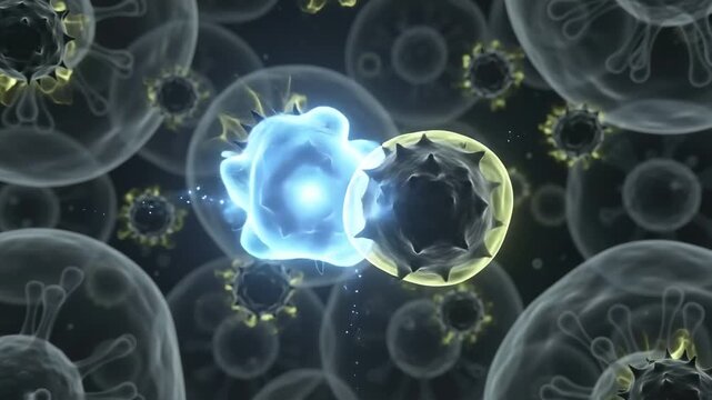 Immune cells targeting and attacking virus particles