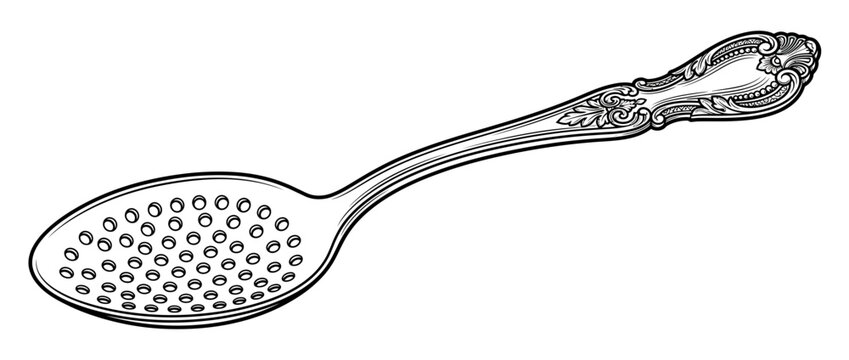 Vintage Perforated Serving Spoon Illustration Isolated