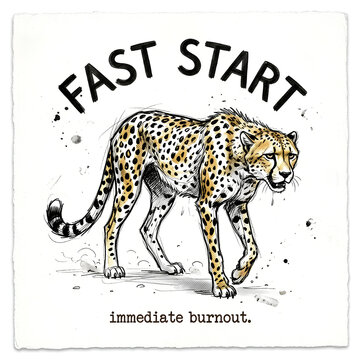 Fast Start Immediate Burnout Cheetah Funny Illustration