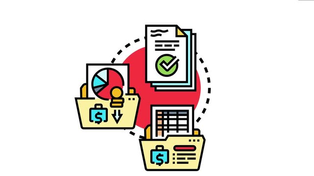 Accounting balance sheet concept visualizing financial data management, revenue analysis, and liability tracking through organized documents and calculation processes