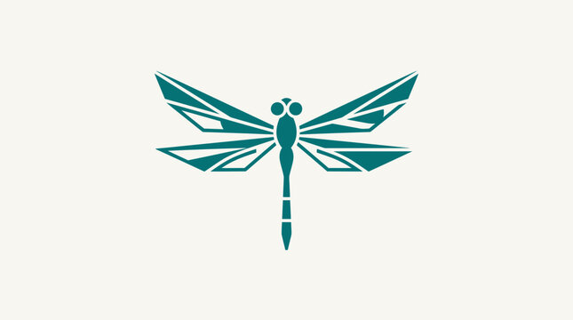 Geometric dragonfly icon teal on cream background
