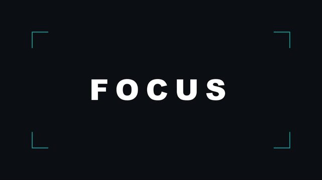 Focus text overlay animation with camera viewfinder frame for cinematic media projects 4k