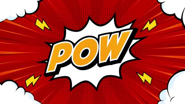 4K animated Pow text on comic style background