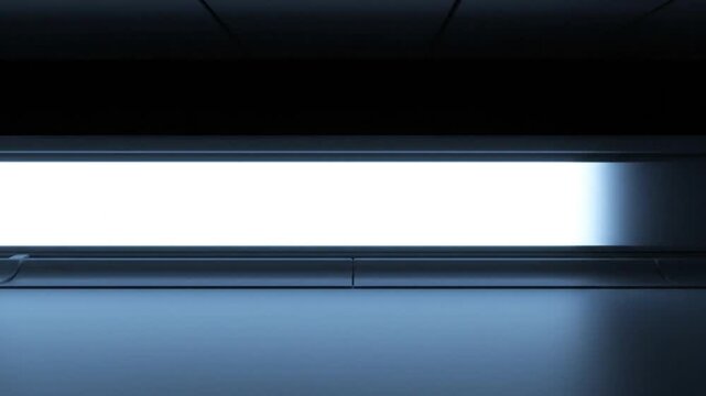 Futuristic sliding door panel opening slowly in a dark metallic corridor for a science fiction environment motion animation video clip