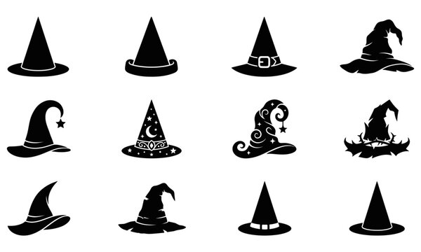 Black witch hats with pointy and round tops