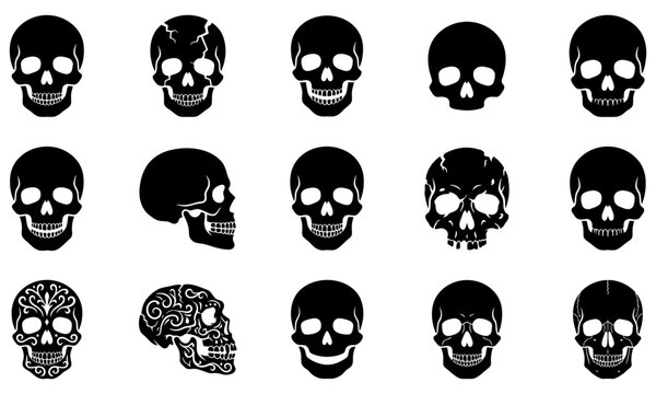 Black and white skull faces in grid pattern