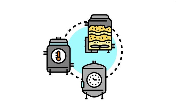 Crafting beverages with precision, this depicts an accurate brewing process involving various industrial tanks for fermentation, mashing, temperature regulation, and production