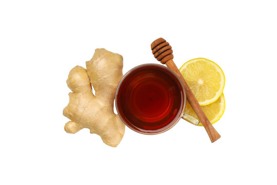 Ginger, honey, and lemon by a warm drink, isolated, PNG