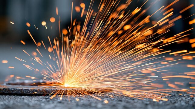 Intense Welding Sparks Exploding from Metal Surface in Industrial Workshop Setting