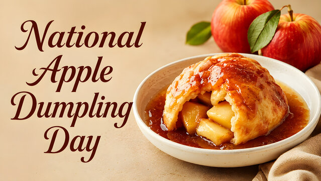 A delicious baked apple dumpling served in a bowl for National Apple Dumpling Day celebration.