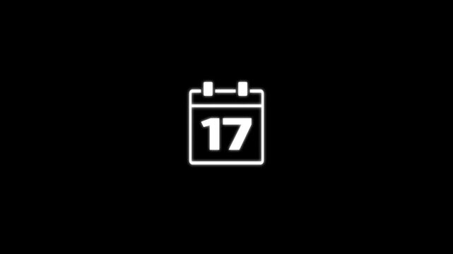Animated calendar page icon for 17 day.Calender simple icon animation date change time month. 4k motion video animation.event planning and appointment concept.
