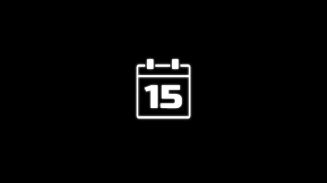 Animated calendar page icon for 15 day.Calender simple icon animation date change time month. 4k motion video animation.event planning and appointment concept.