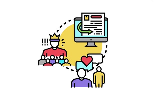 People acknowledging a leader figure with a crown, receiving positive online feedback and reviews, concepts of influence, reputation, and public recognition in the digital sphere