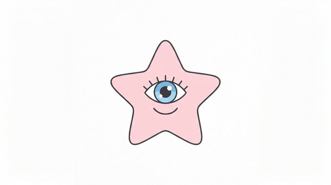 Cute pink star with a single blue eye and smile, symbolizing whimsy and curiosity.