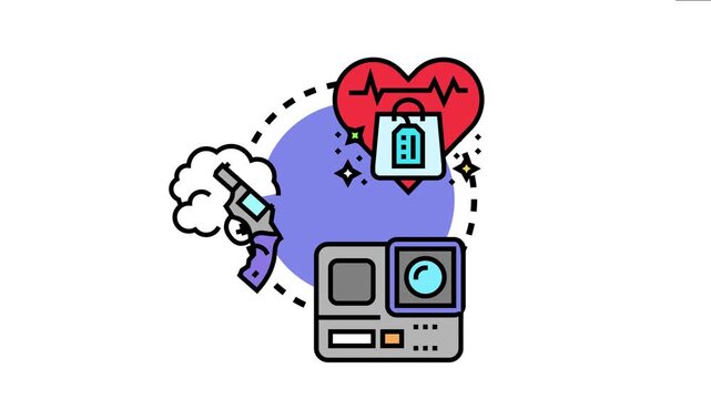 Action items list outlining immediate needs and goals, featuring icons for shopping, health, entertainment, hobbies, and safety, ideal for planning and task management