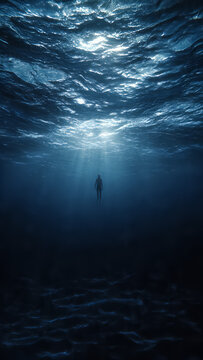 silhouette of a man in the sea