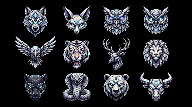 Animal Tribal Sipirit collection featuring fierce wildlife heads and ancient crest emblems