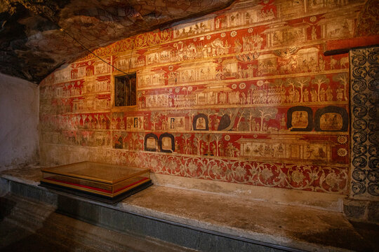 Ancient Kandyan Era Buddhist Art Painting Murals at Degaldoruwa Cave Temple, Sri Lanka