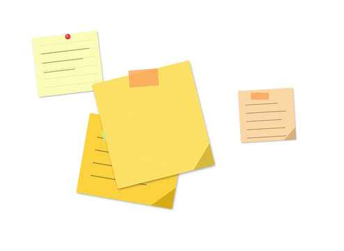 Stacked yellow sticky notes with doodles isolated
