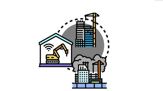 Construction area concept the building process from demolition and site preparation to modern smart city infrastructure development, using advanced technologies and machinery