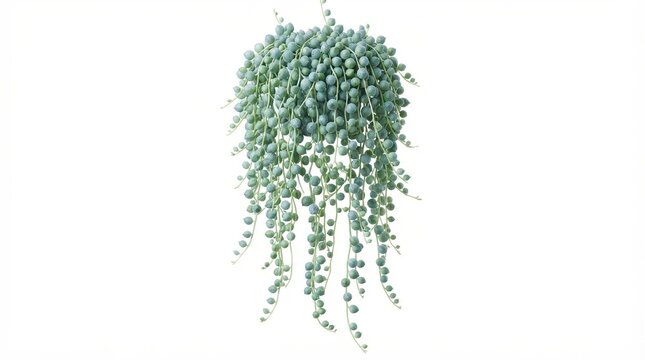 String of pearls succulent plant, hanging senecio rowleyanus with green bead leaves, trailing indoor houseplant isolated on white background