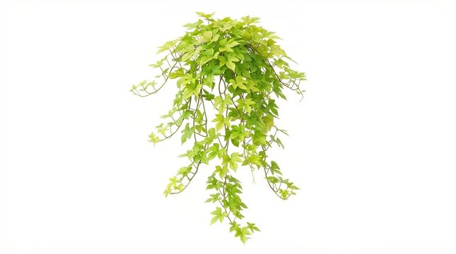 Lush green ivy plant isolated on white background, hanging vine foliage with trailing leaves, decorative climbing plant for interior design