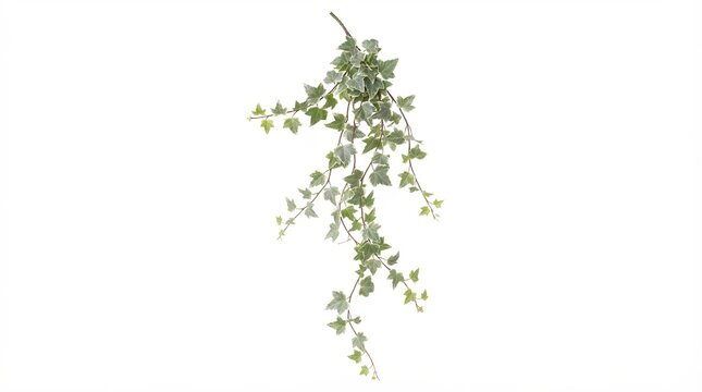 Trailing green ivy plant on white background, hanging vine foliage for interior design, decorative climbing ivy leaves