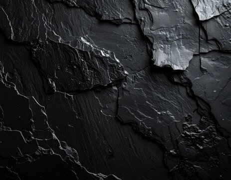 Detailed Close-Up of Black Slate Rock Texture