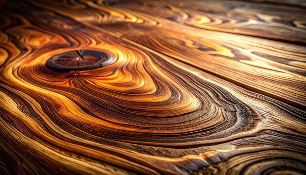 Close-up of a richly textured wooden surface with swirling grain patterns.